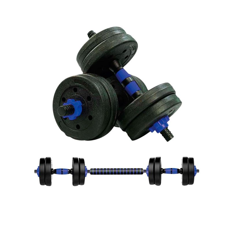 Set 2 Mancuernas + Barra 2 en 1 + 20kg Discos Pesa PVC-0