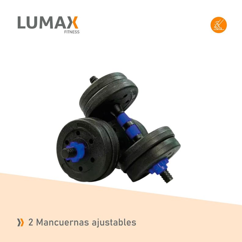 Set 2 Mancuernas + Barra 2 en 1 + 20kg Discos Pesa PVC-5