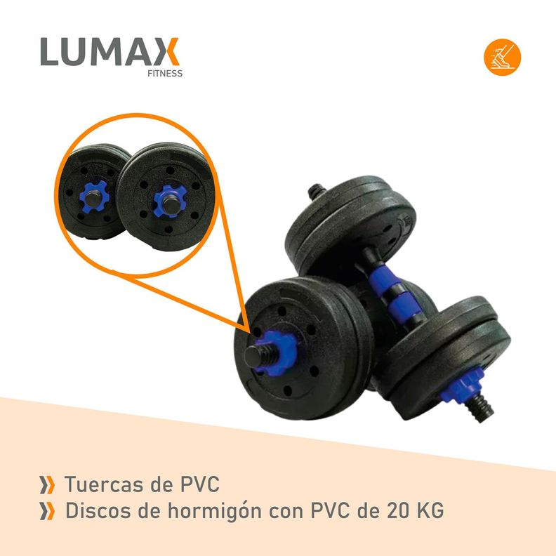 Set 2 Mancuernas + Barra 2 en 1 + 20kg Discos Pesa PVC-6