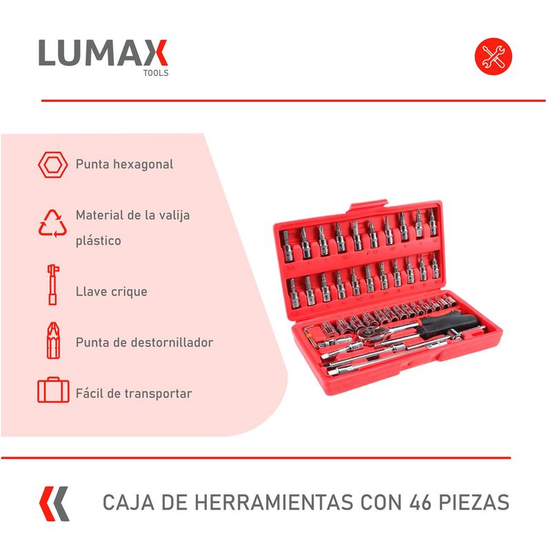 Caja de Herramientas Lumax de 64 Piezas Dados y Puntas-1