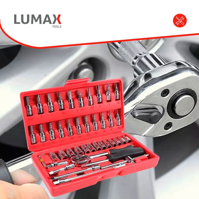 Caja de Herramientas Lumax de 64 Piezas Dados y Puntas-3
