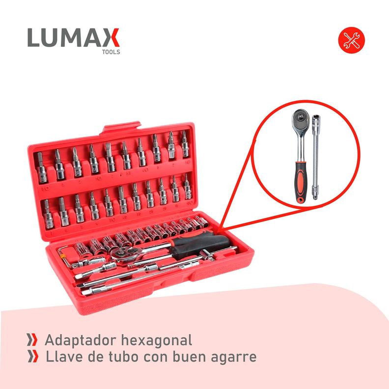 Caja de Herramientas Lumax de 64 Piezas Dados y Puntas-4