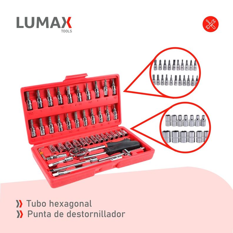 Caja de Herramientas Lumax de 64 Piezas Dados y Puntas-5