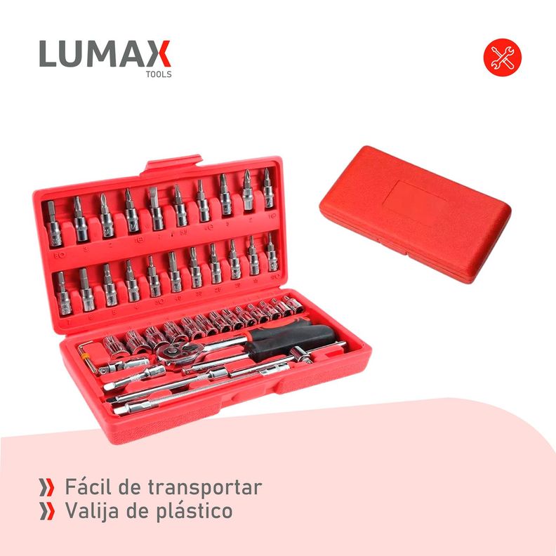 Caja de Herramientas Lumax de 64 Piezas Dados y Puntas-6