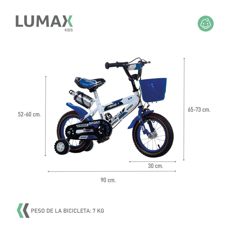 Bicicleta Infantil Lumax Aro 12 Azul Con Rueditas-2