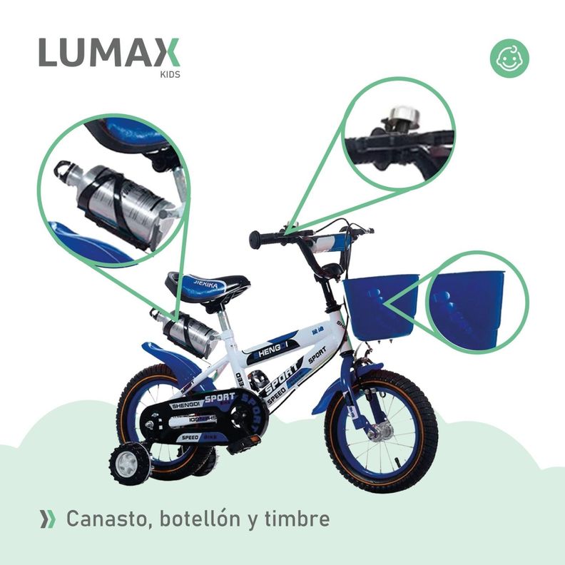Bicicleta Infantil Lumax Aro 12 Azul Con Rueditas-6