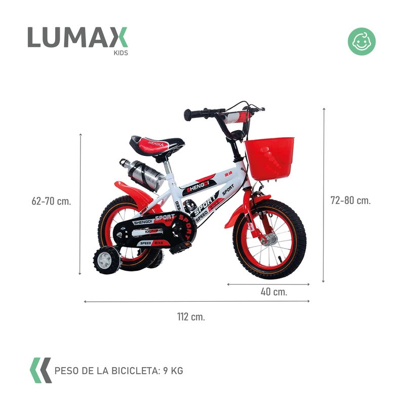 Bicicleta Infantil Lumax Aro 16 Rojo Con Rueditas-2