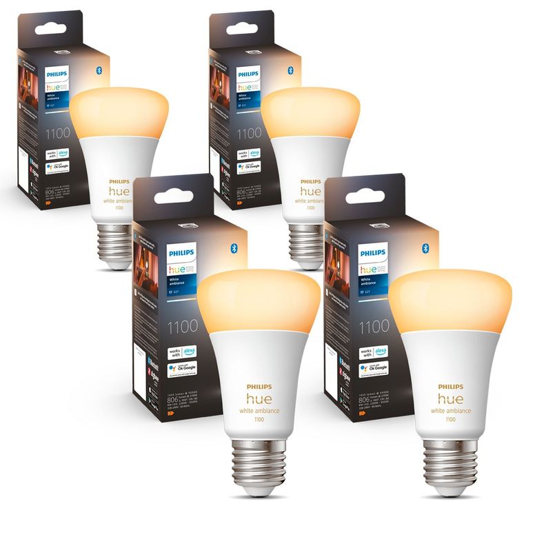 Pack Philips Hue 4 Ampolletas LED E27 Luz Fria & Calida 8w-0