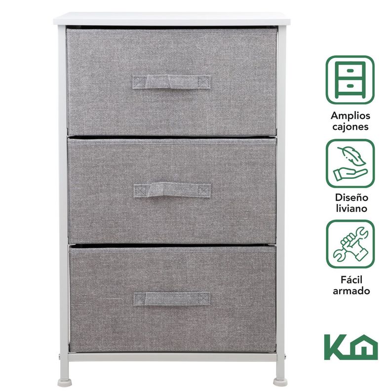 Cajonera Comoda 3 Cajones Organizador Tela Gris con Blanco-1