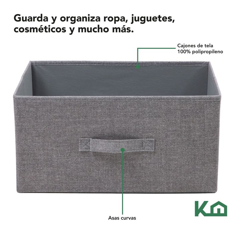 Cajonera Comoda 3 Cajones Organizador Tela Gris con Blanco-2