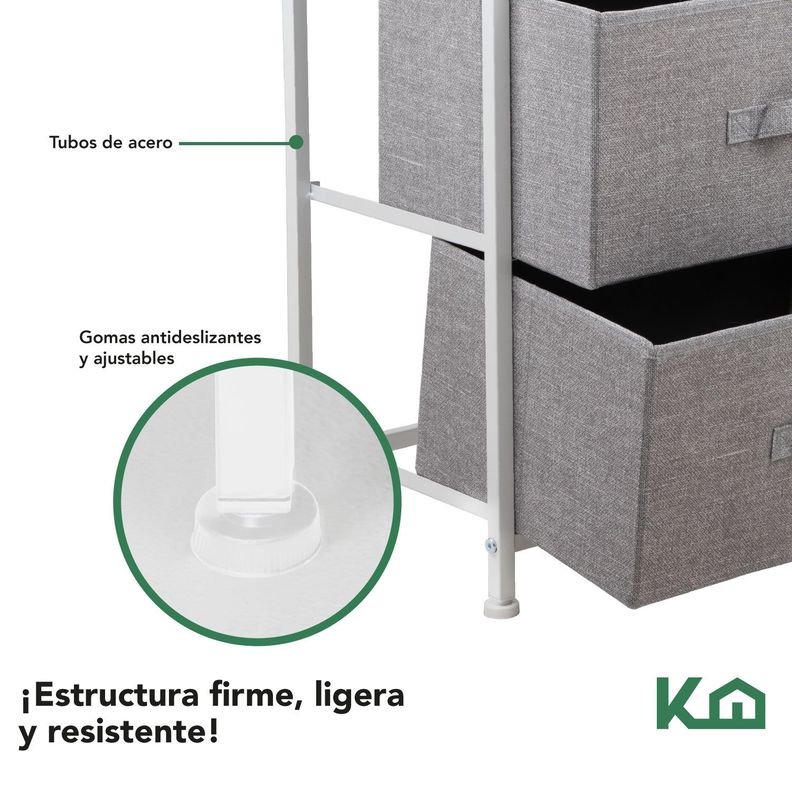 Cajonera Comoda 3 Cajones Organizador Tela Gris con Blanco-3