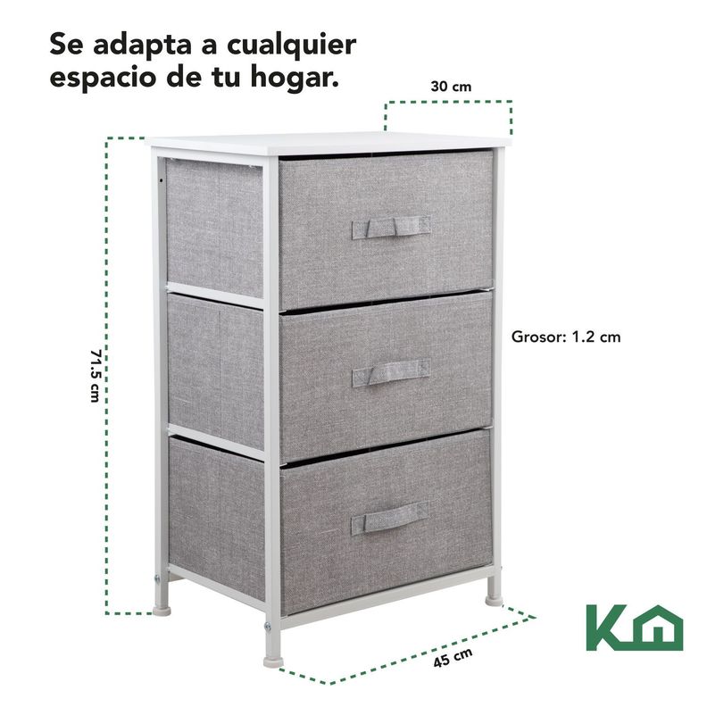Cajonera Comoda 3 Cajones Organizador Tela Gris con Blanco-4