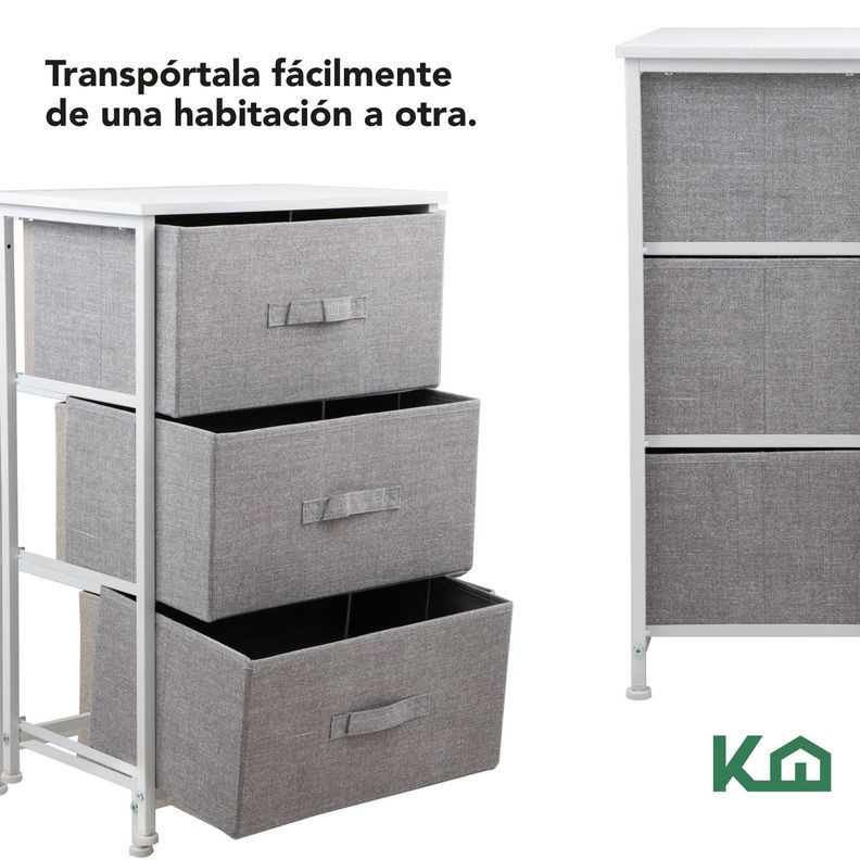 Cajonera Comoda 3 Cajones Organizador Tela Gris con Blanco-5