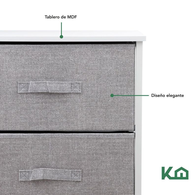 Cajonera Comoda 3 Cajones Organizador Tela Gris con Blanco-6