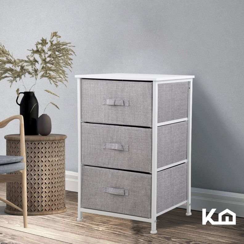 Cajonera Comoda 3 Cajones Organizador Tela Gris con Blanco-7