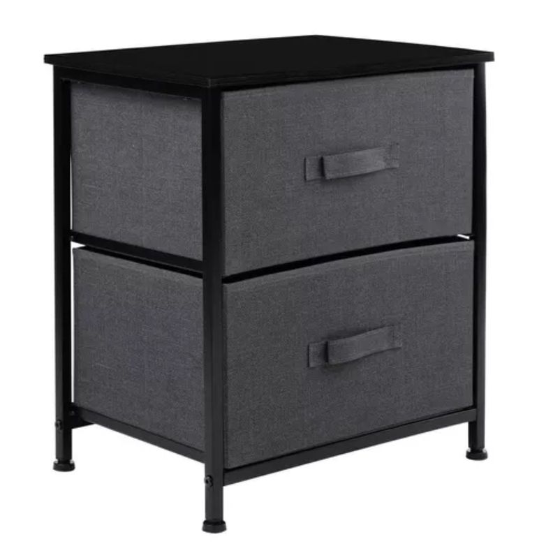 Cajonera Comoda 2 Cajones Organizador Tela Gris con Negro-0