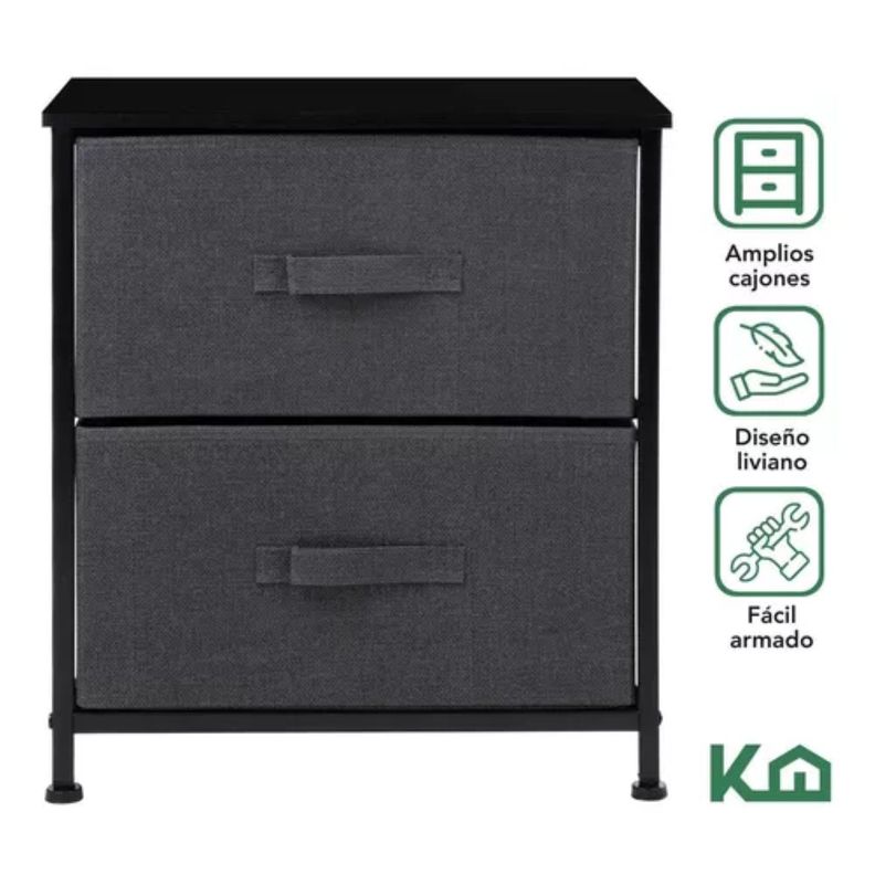 Cajonera Comoda 2 Cajones Organizador Tela Gris con Negro-1