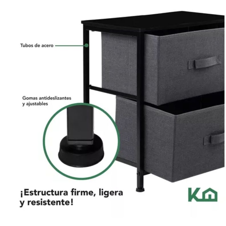 Cajonera Comoda 2 Cajones Organizador Tela Gris con Negro-3