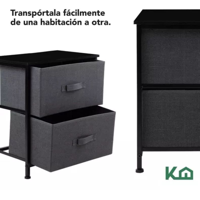 Cajonera Comoda 2 Cajones Organizador Tela Gris con Negro-5