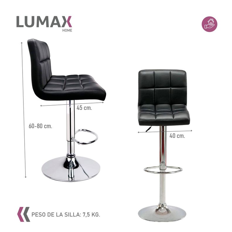 Pack 2 Piso Bar Sillon Taburete Odo Negro Muebles MeTinca-3