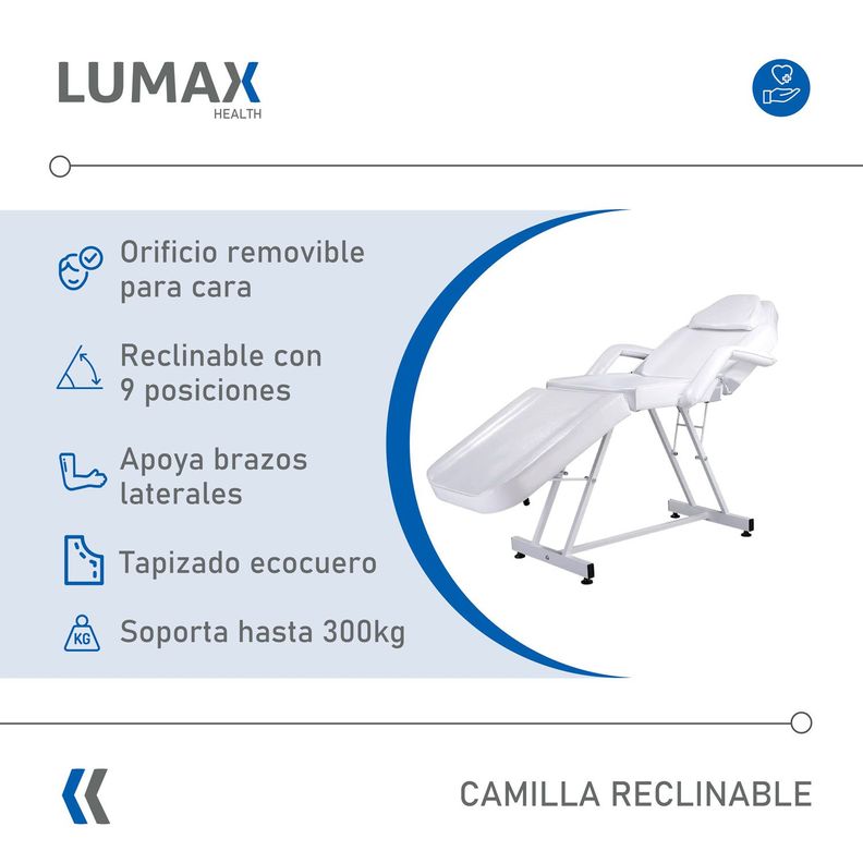 Camilla Reclinable Para Masajes Depilacion y Tatuajes Blanca-1