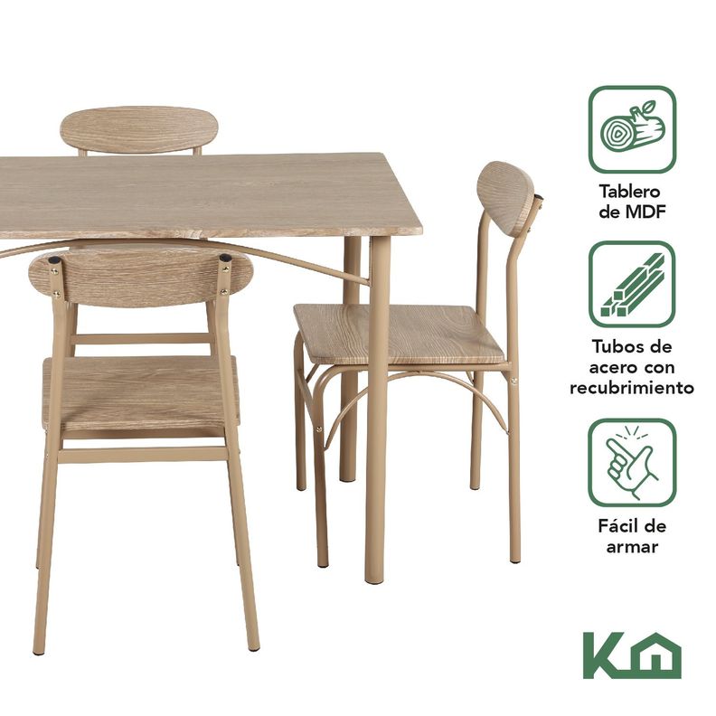 Juego Comedor Mesa + 4 Sillas Madera Champagne-1