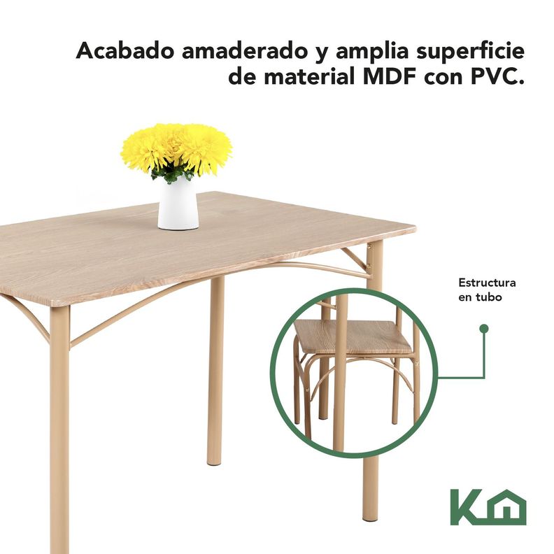 Juego Comedor Mesa + 4 Sillas Madera Champagne-2