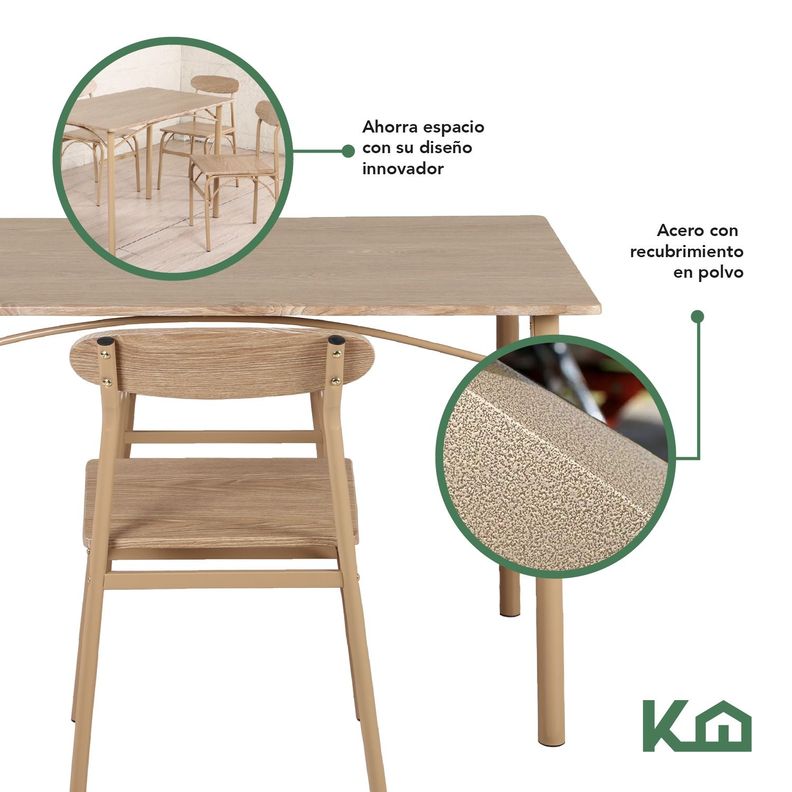Juego Comedor Mesa + 4 Sillas Madera Champagne-3