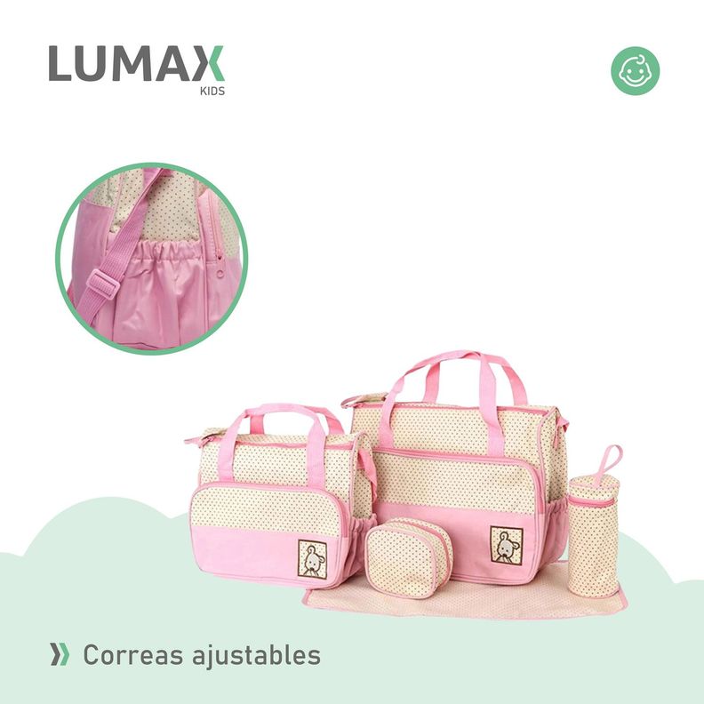 Bolso Maternal Piezas Mudador Bebes Rosado Lumax