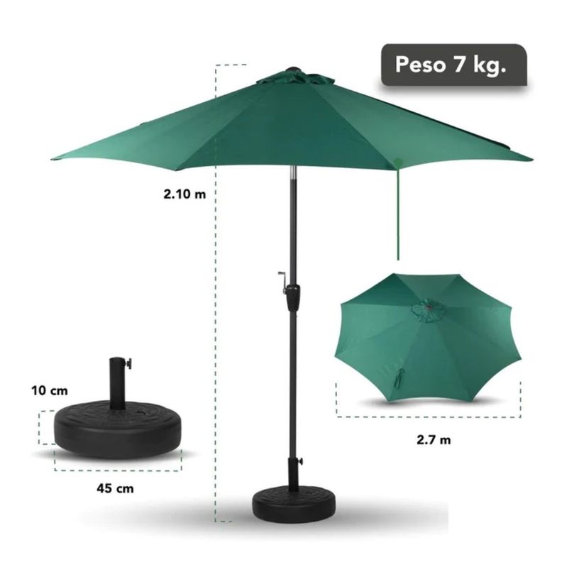 Quitasol Plegable Altura Ajustable Playa Uv Verde-4