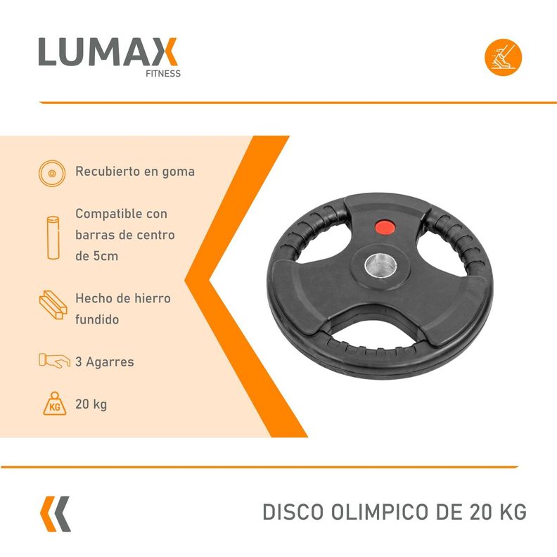 Disco Olimpico 20 Kg con asas recubierto en goma-1