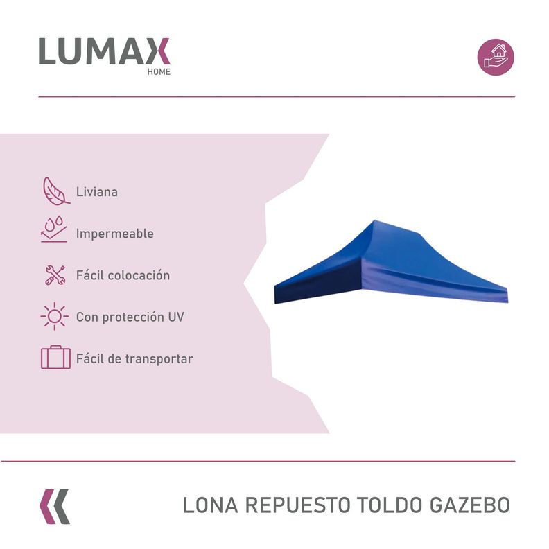 Lona Repuesto Toldo Gazebo Azul Proteccion UV 3x3-1