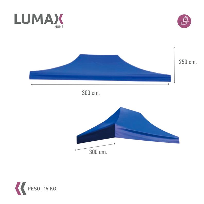 Lona Repuesto Toldo Gazebo Azul Proteccion UV 3x3-2