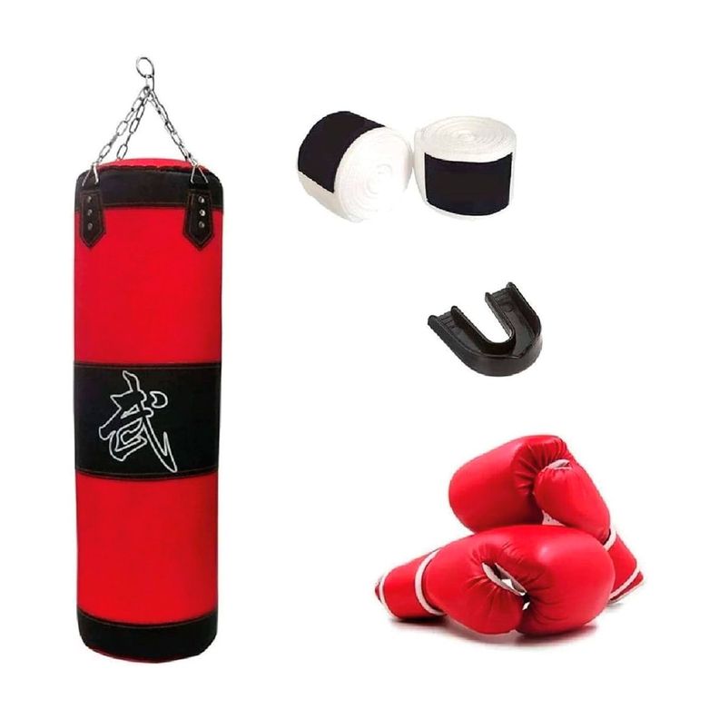 Kit Bolsa de Boxeo con Guantes y Protector Bucal Rojo
