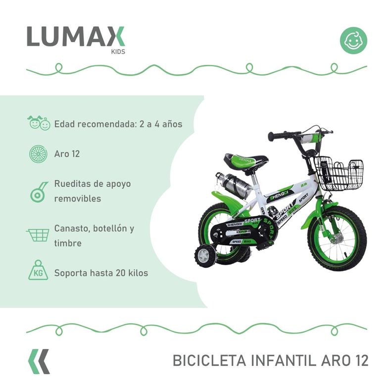 Bicicleta Infantil Lumax Aro 12 Azul Con Rueditas-1