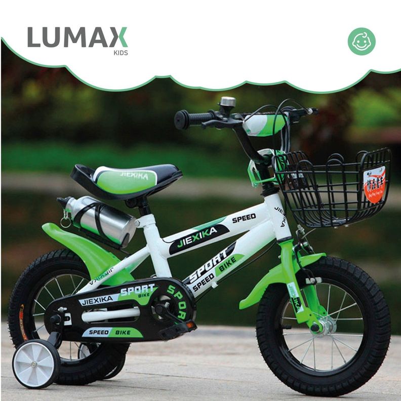 Bicicleta Infantil Lumax Aro 12 Azul Con Rueditas-3