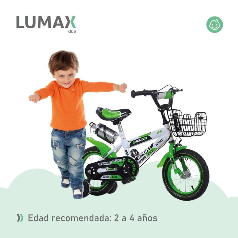 Bicicleta Infantil Lumax Aro 12 Azul Con Rueditas-4