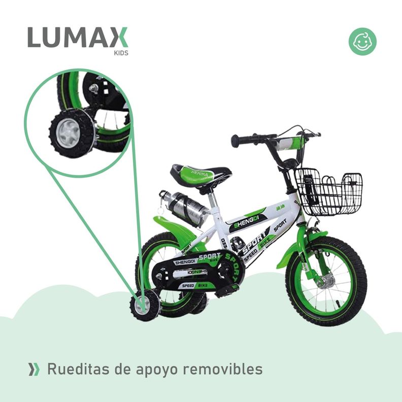 Bicicleta Infantil Lumax Aro 12 Azul Con Rueditas-5