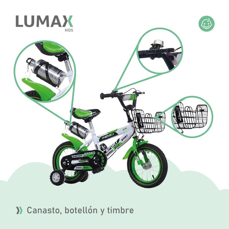 Bicicleta Infantil Lumax Aro 12 Azul Con Rueditas-6
