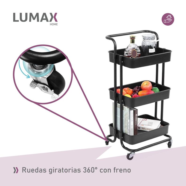 Carrito Organizador 3 Niveles Lumax con Ruedas Negro-6