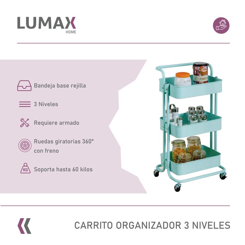 Carrito Organizador 3 Niveles Lumax con Ruedas Verde-1