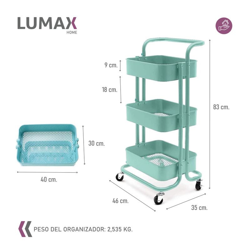 Carrito Organizador 3 Niveles Lumax con Ruedas Verde-2