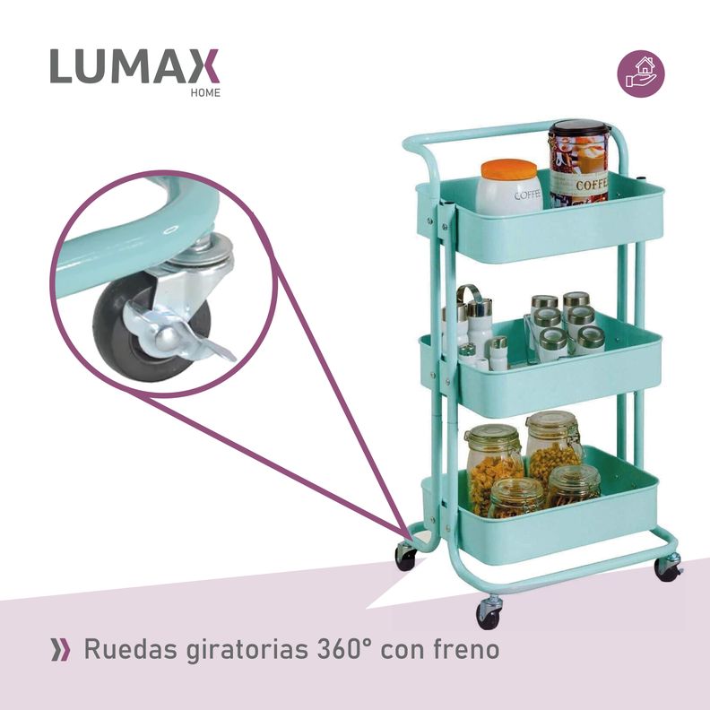 Carrito Organizador 3 Niveles Lumax con Ruedas Verde-6