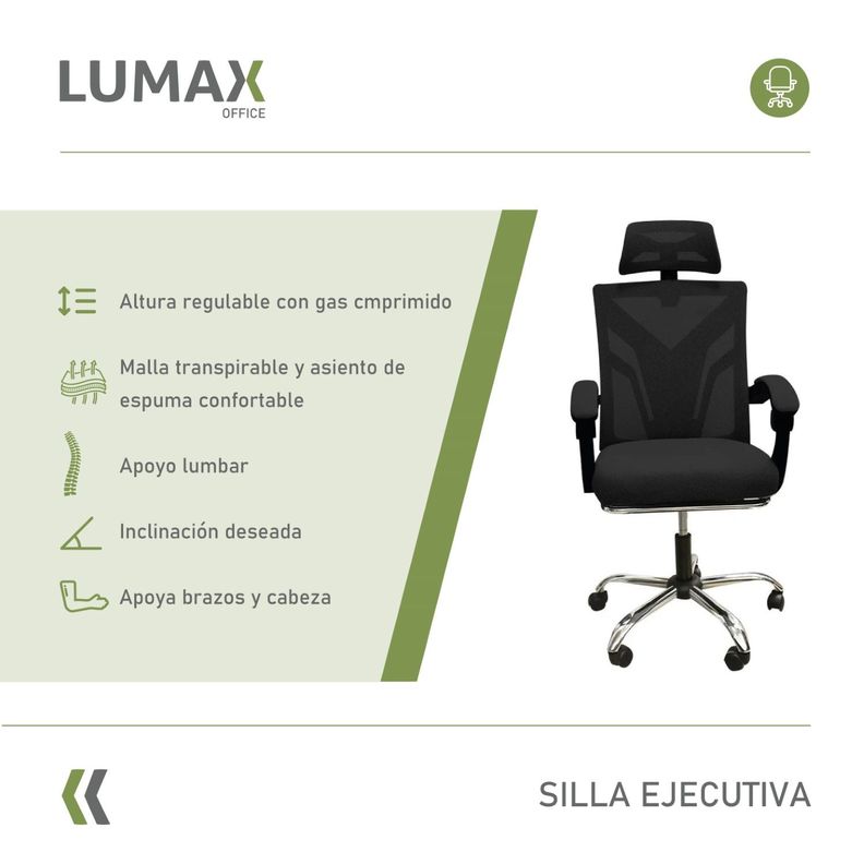 Silla Ejecutiva Escritorio Ergonomica Lumax Clyde Negra-1
