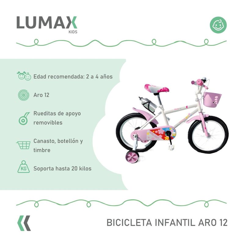 Bicicleta Infantil Lumax Aro 12 Rosado Con Rueditas-1