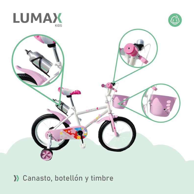Bicicleta Infantil Lumax Aro 12 Rosado Con Rueditas-6