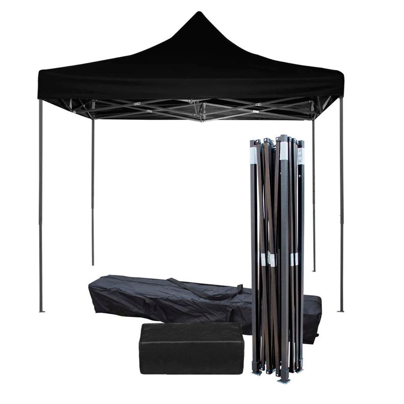 Toldo Carpa Impermeable Plegable Acero 2x2m Negro + Bolsa-0