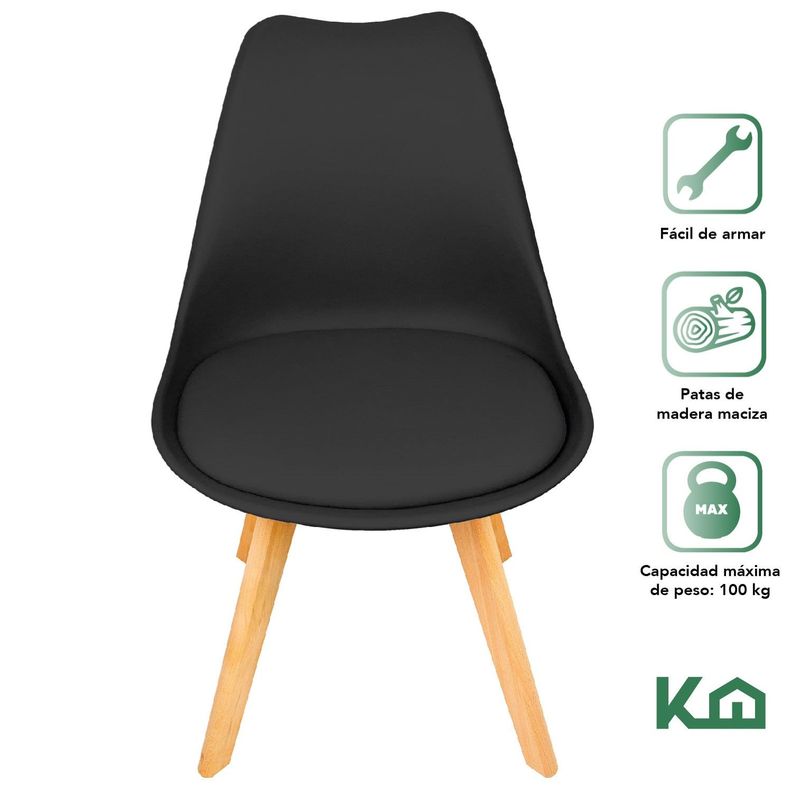 Silla Comedor Moderna Eames Tulipan Negra Patas Madera-1