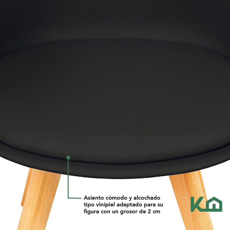 Silla Comedor Moderna Eames Tulipan Negra Patas Madera-2