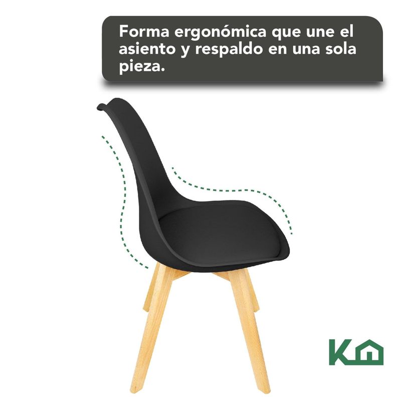 Silla Comedor Moderna Eames Tulipan Negra Patas Madera-5